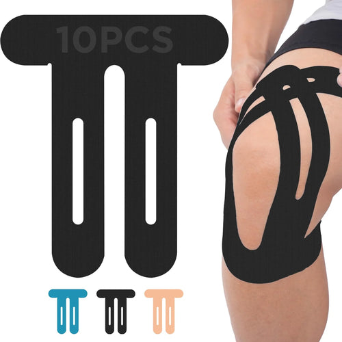Pre-cut knee support tape applied on the knee